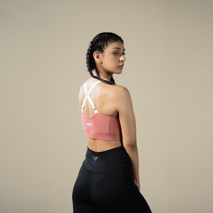 Compression Cross Bra - Pink | Women’s Cross-Back Sports Top