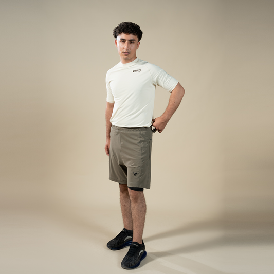 Compression Shorts - Khaki | 2-in-1 Double-Layer Performance Shorts