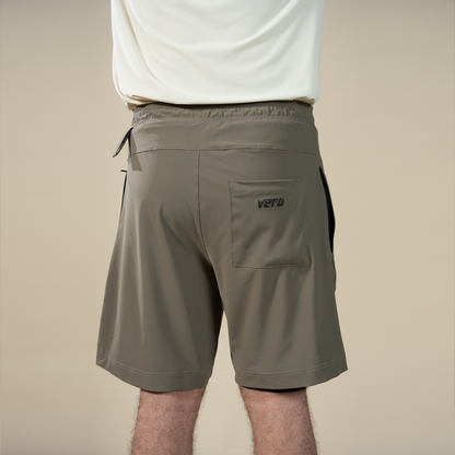 Compression Shorts - Khaki | 2-in-1 Double-Layer Performance Shorts
