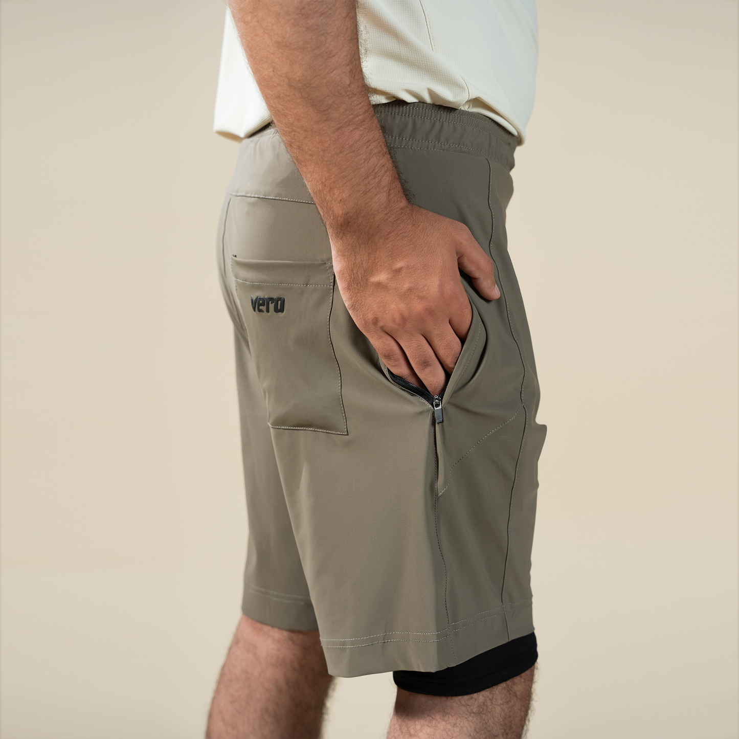 Compression Shorts - Khaki | 2-in-1 Double-Layer Performance Shorts